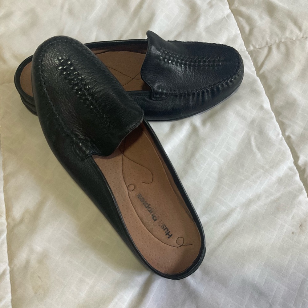 Hush Puppies Black Loafers with Elastic Panels and Perforated Design